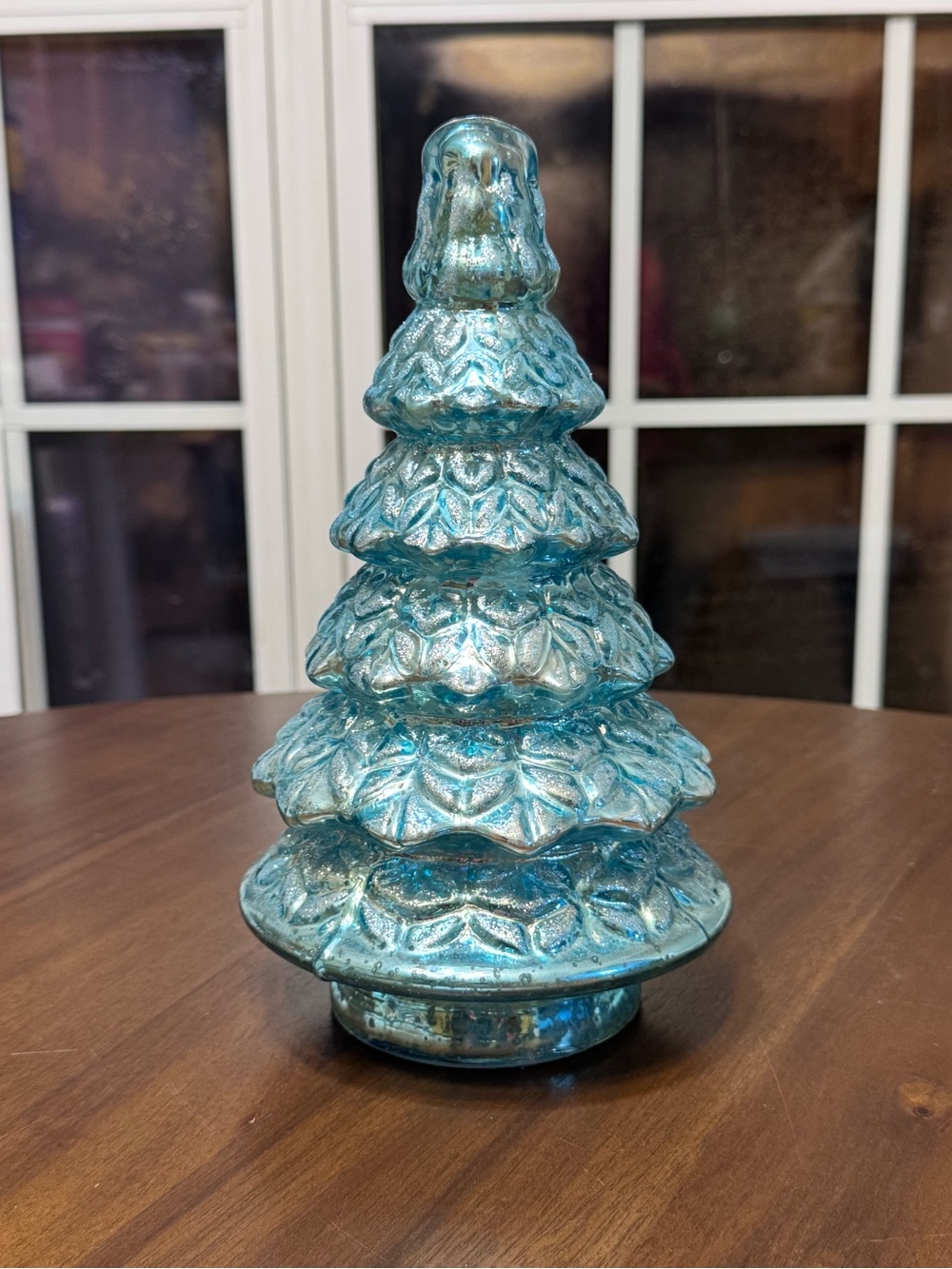 Aqua Blue Mercury Glass Lighted Christmas Tree Battery Operated Decor-0205
